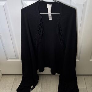 Chico's Elegant Black Fringe Poncho